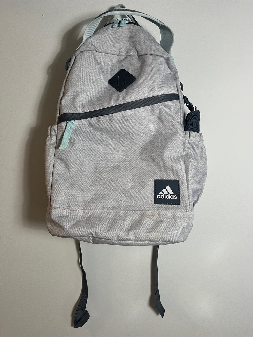 adidas Light Gray Backpack with Mint Blue Accents